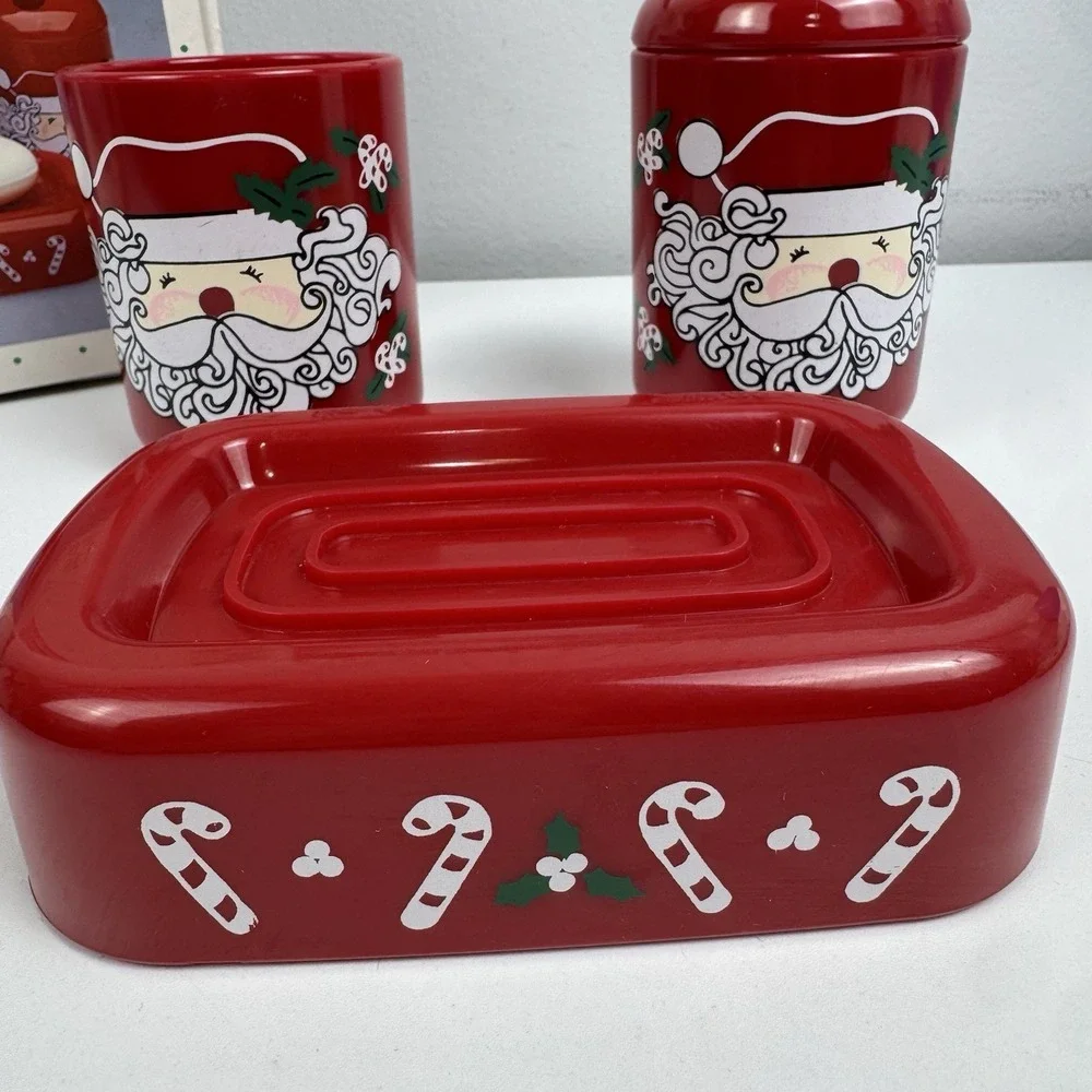 Vtg 90s Saturday Knight Ltd Santa Bathroom Set 3pc Soap‎ Dish Tumbler Holder USA